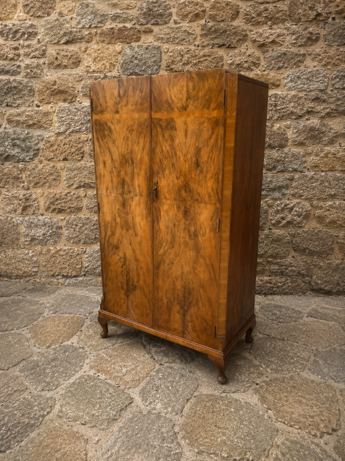 Antique Art Deco Walnut Wardrobe c1930