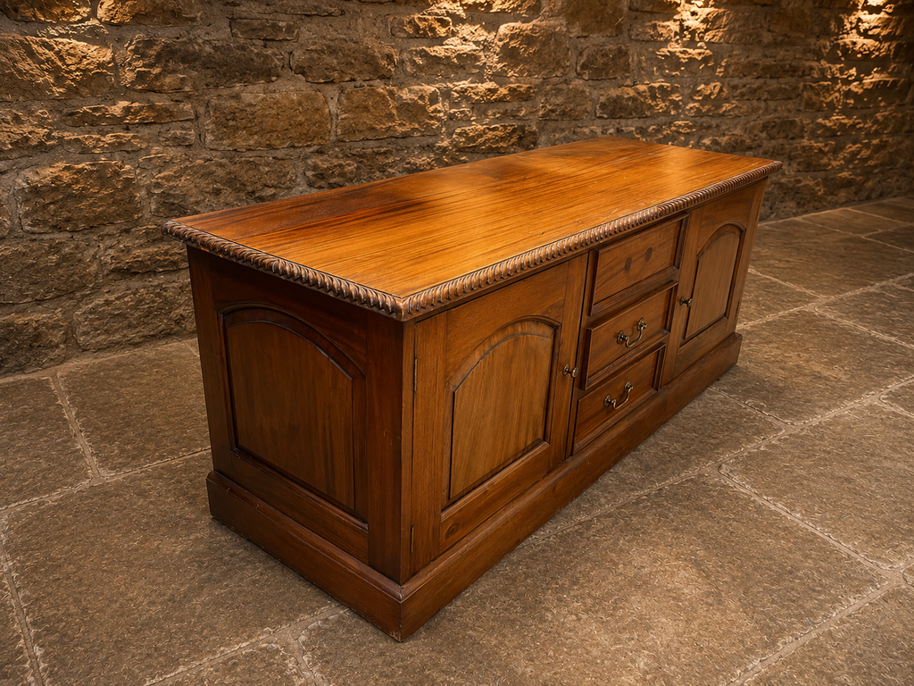 Large Solid Yew Wood Sideboard | Vintage English Dresser Base | Country House Buffet Cabinet | Rustic Farmhouse Storage Cabinet