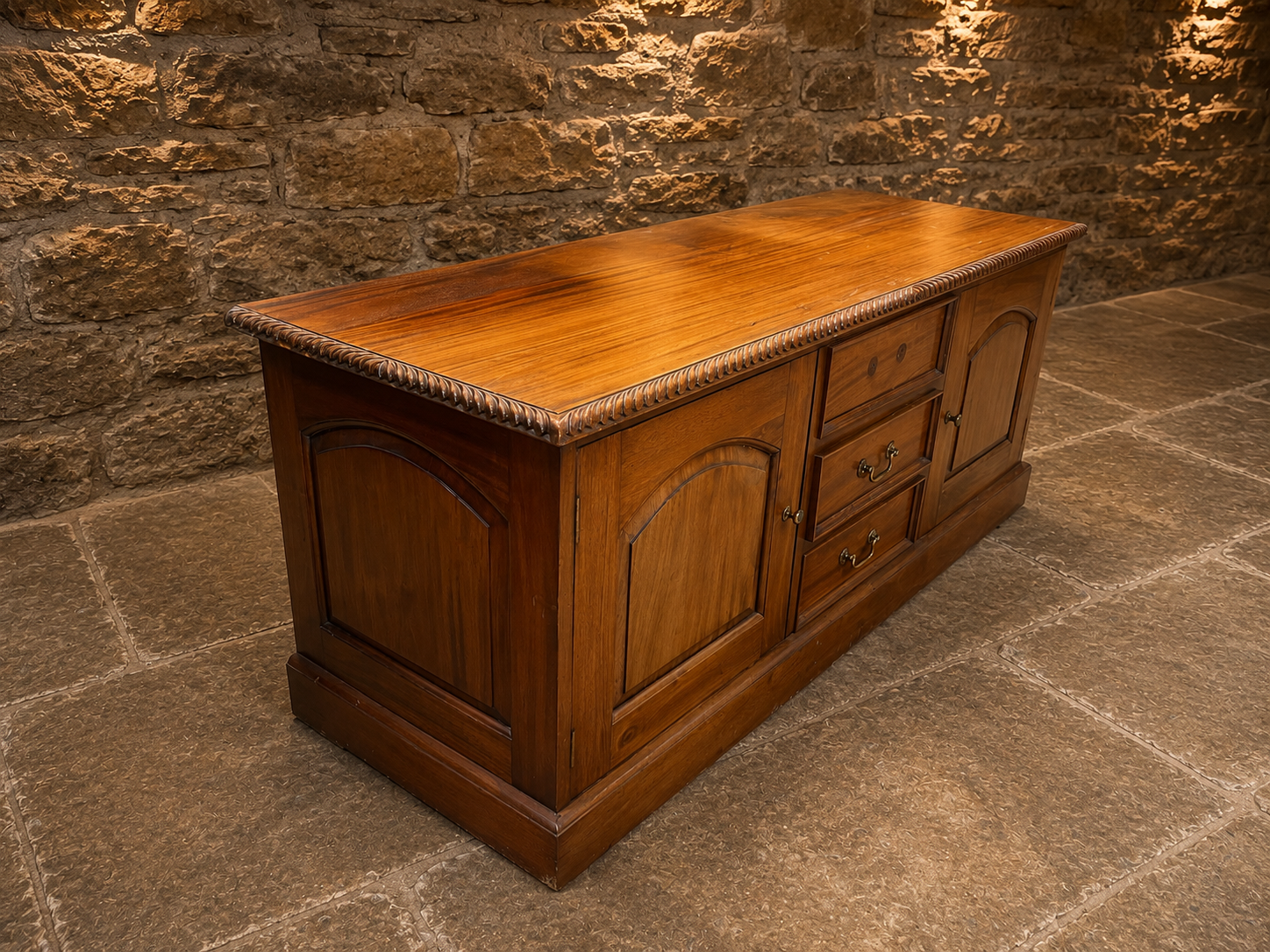 Large Solid Yew Wood Sideboard | Vintage English Dresser Base | Country House Buffet Cabinet | Rustic Farmhouse Storage Cabinet