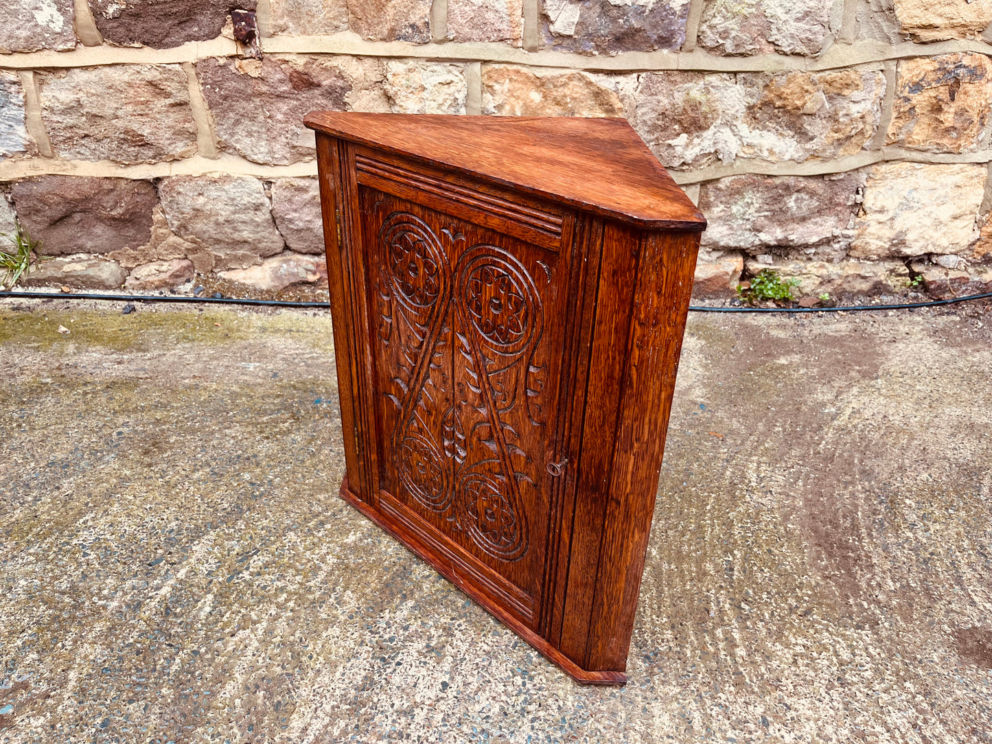 Antique Carved Oak Corner Cupboard