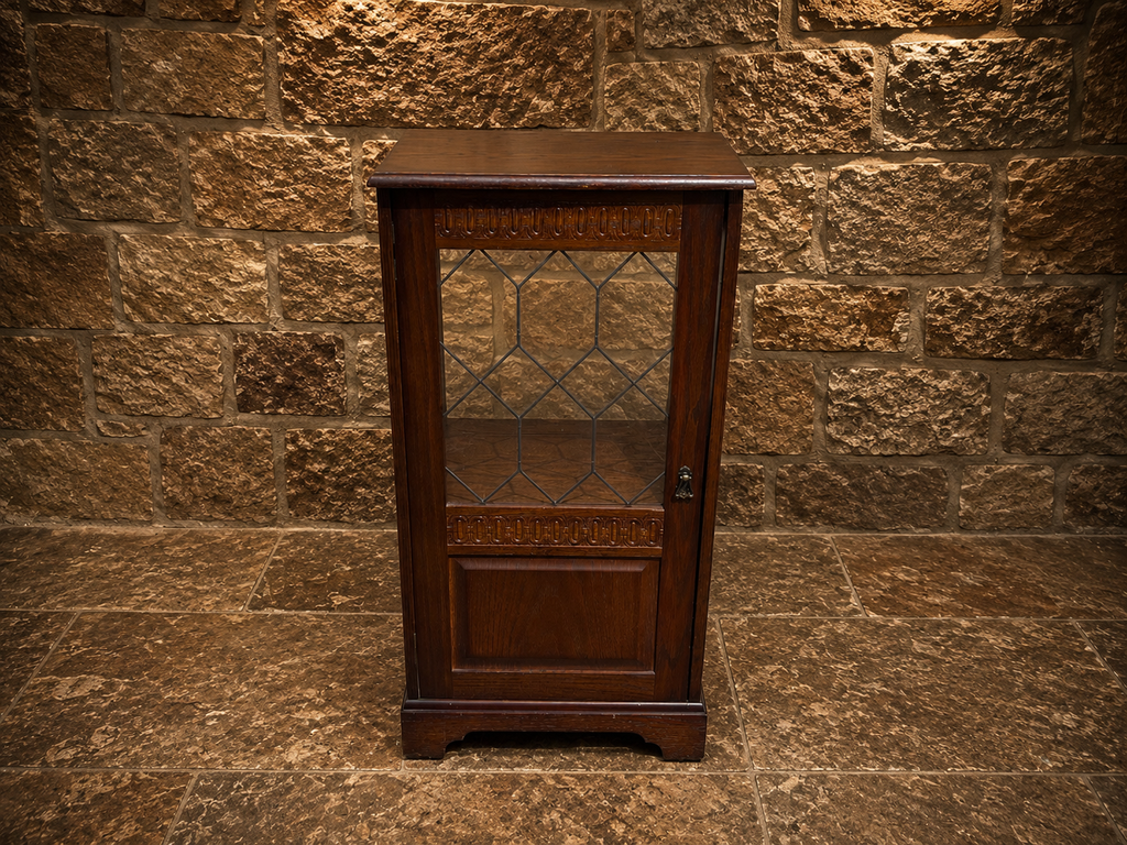 Antique Oak Leaded Glass Display Cabinet | Arts & Crafts Oak Cabinet | Jacobean Revival Display Cupboard | Vintage Bookcase