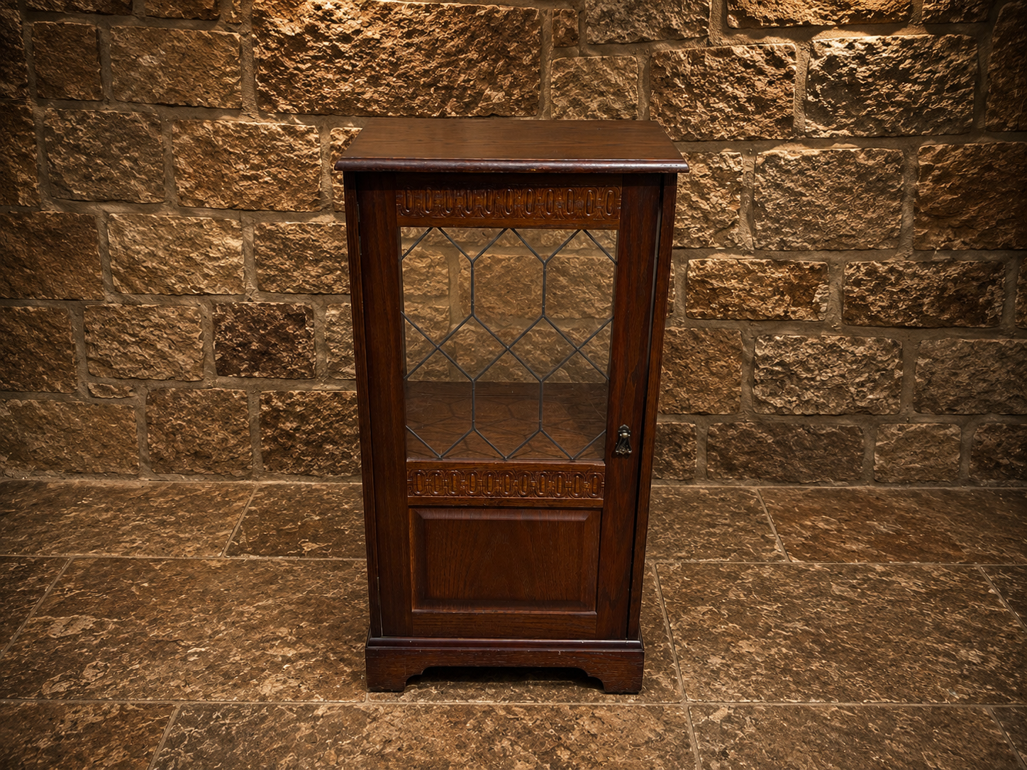 Antique Oak Leaded Glass Display Cabinet | Arts & Crafts Oak Cabinet | Jacobean Revival Display Cupboard | Vintage Bookcase