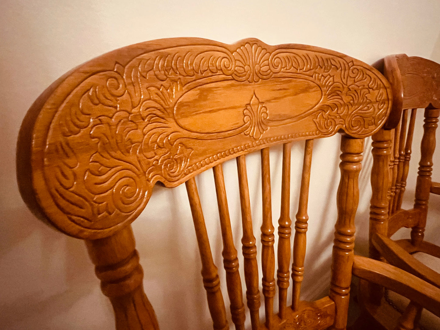 Pair of Solid Wood Farmhouse Carver Chairs with Upholstered Seats – Vintage Country Kitchen Style