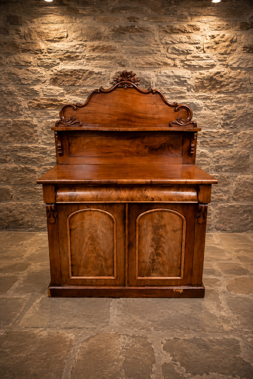 Antique Victorian Walnut Chiffonier c.1850–1870 | Walnut Side Cabinet with Carved Back