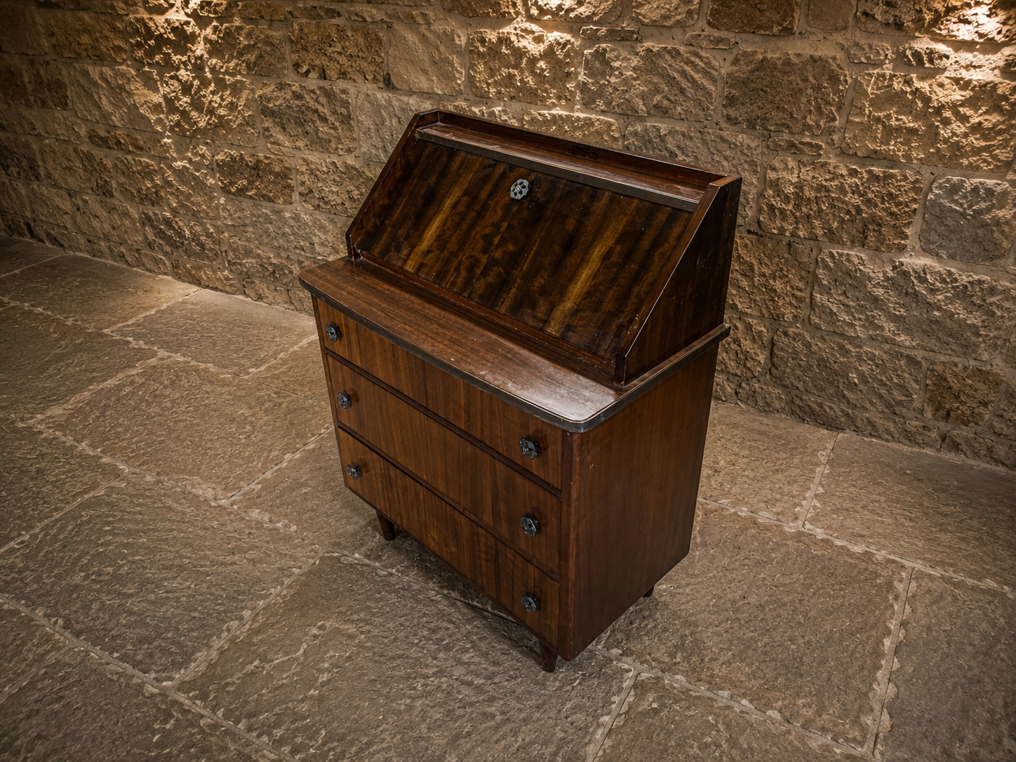 Mid Century Teak Bureau Chest with Fall Front Writing Desk