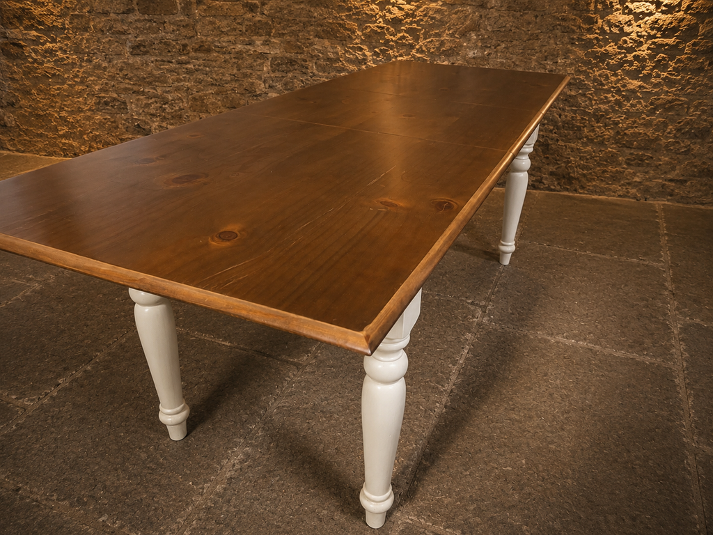 Large Two Tone Extending Farmhouse Dining Table | Solid Pine | Painted Cream Base