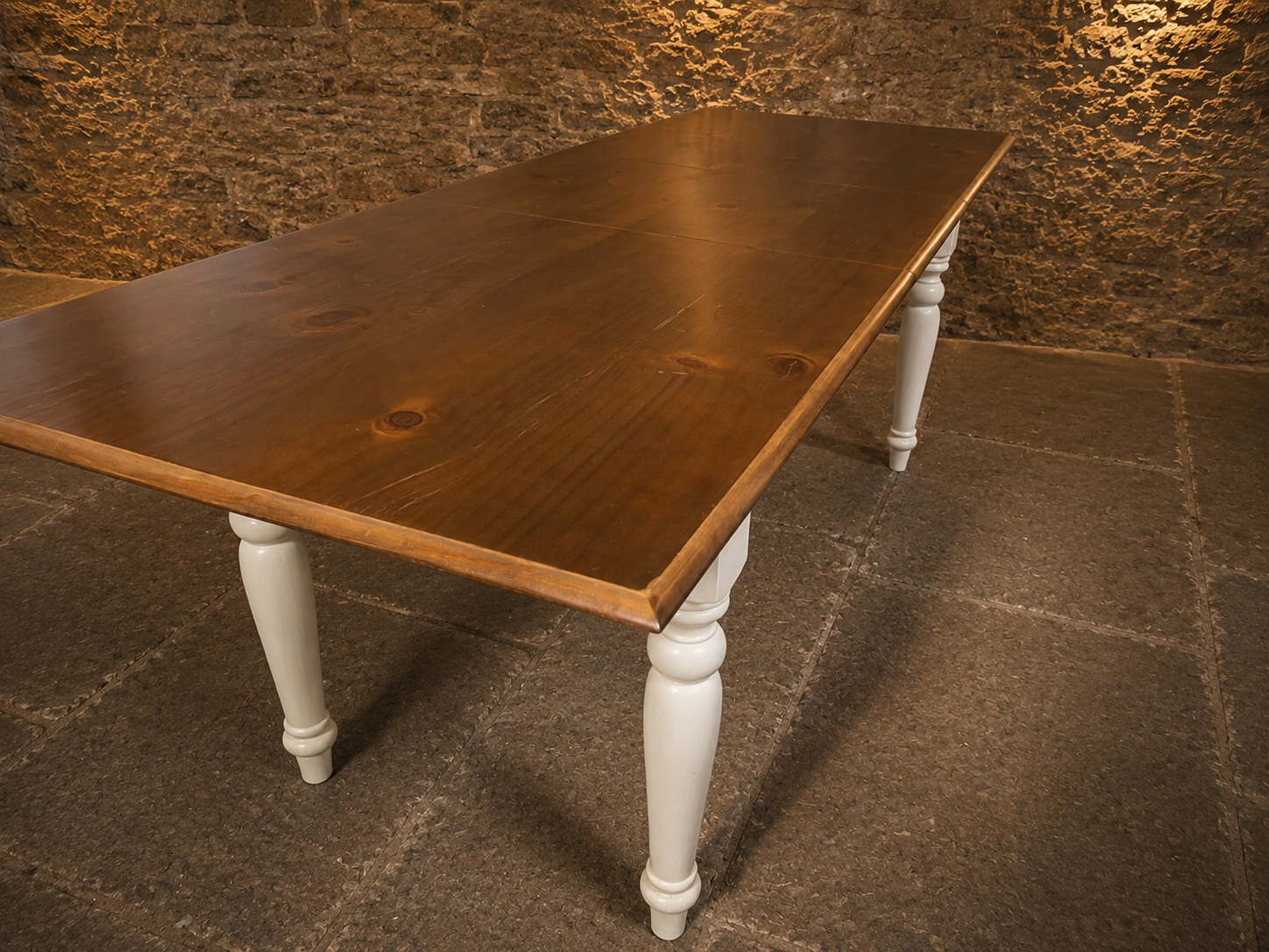 Large Two Tone Extending Farmhouse Dining Table | Solid Pine | Painted Cream Base