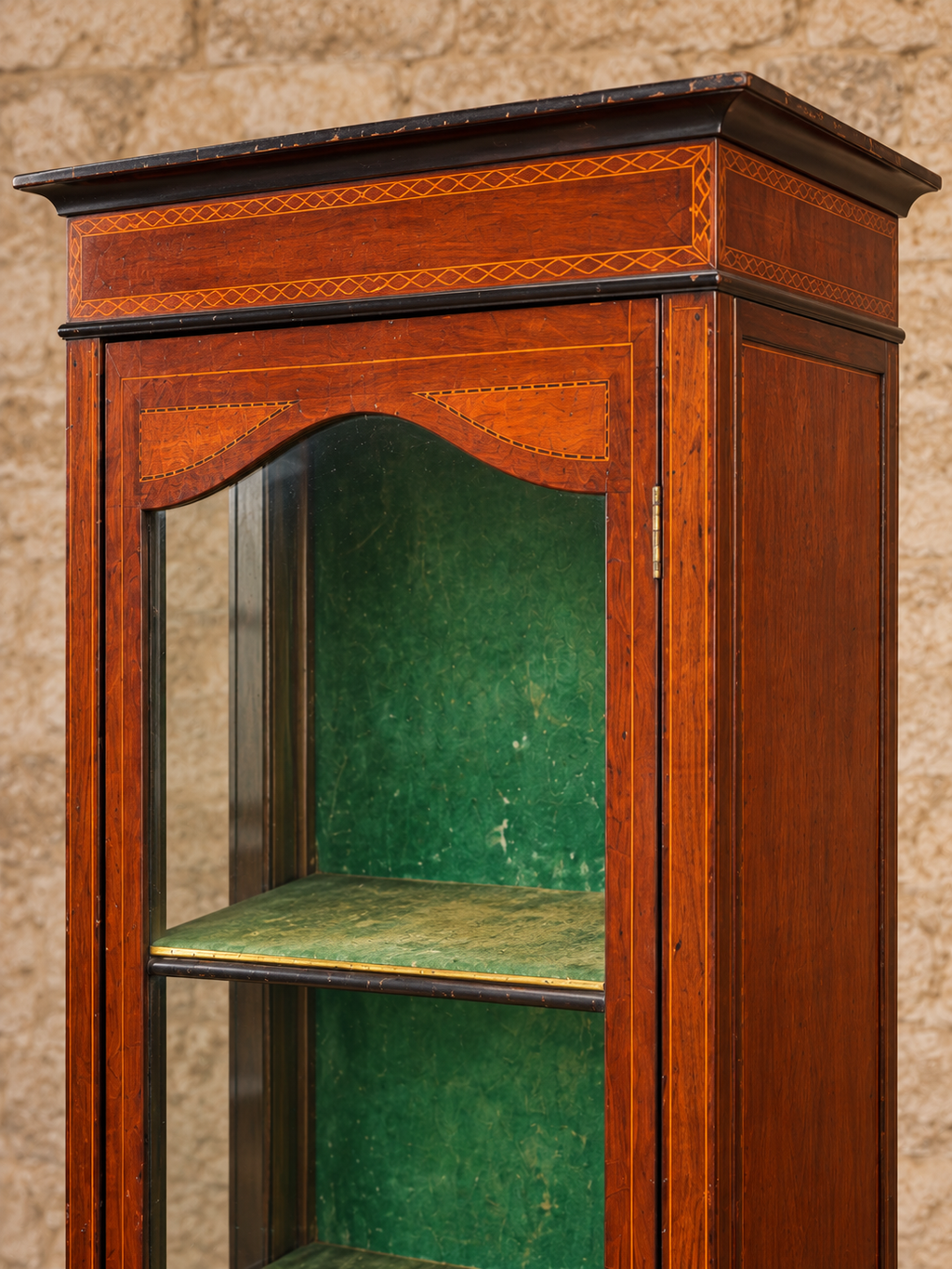 Antique inlaid glazed display cabinet, circa 1900
