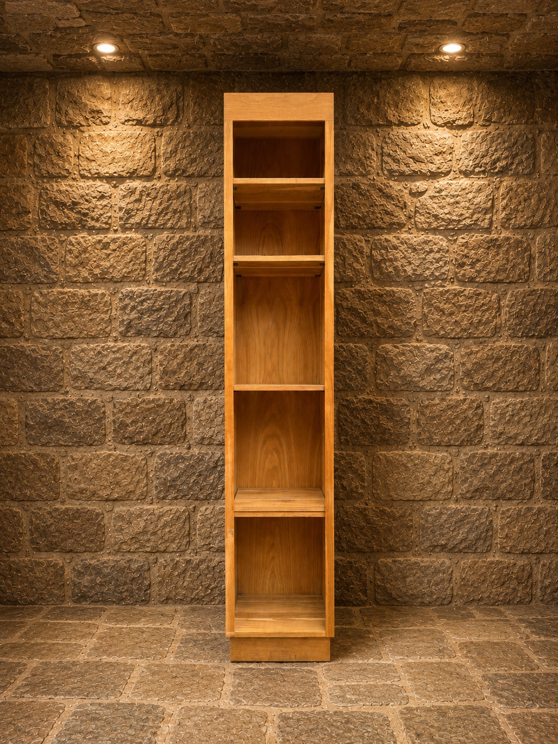 Contemporary Solid Oak Narrow Bookcase | Tall Oak Display Shelving Unit | Rustic Modern Storage