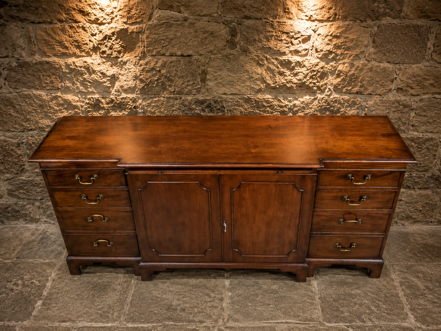 Antique Georgian Revival Mahogany Pedestal Sideboard | Large English Buffet Cabinet | Dining Room Storage | Circa 1920–1940