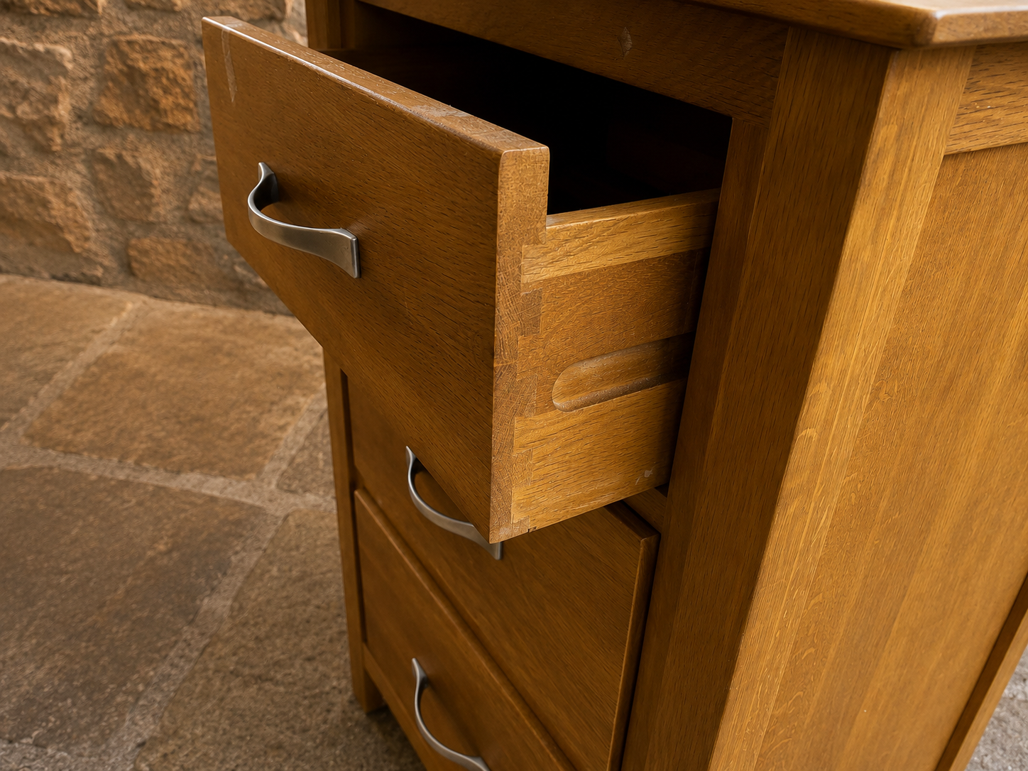 Solid Oak Three Drawer Writing Desk – Traditional Home Office Desk