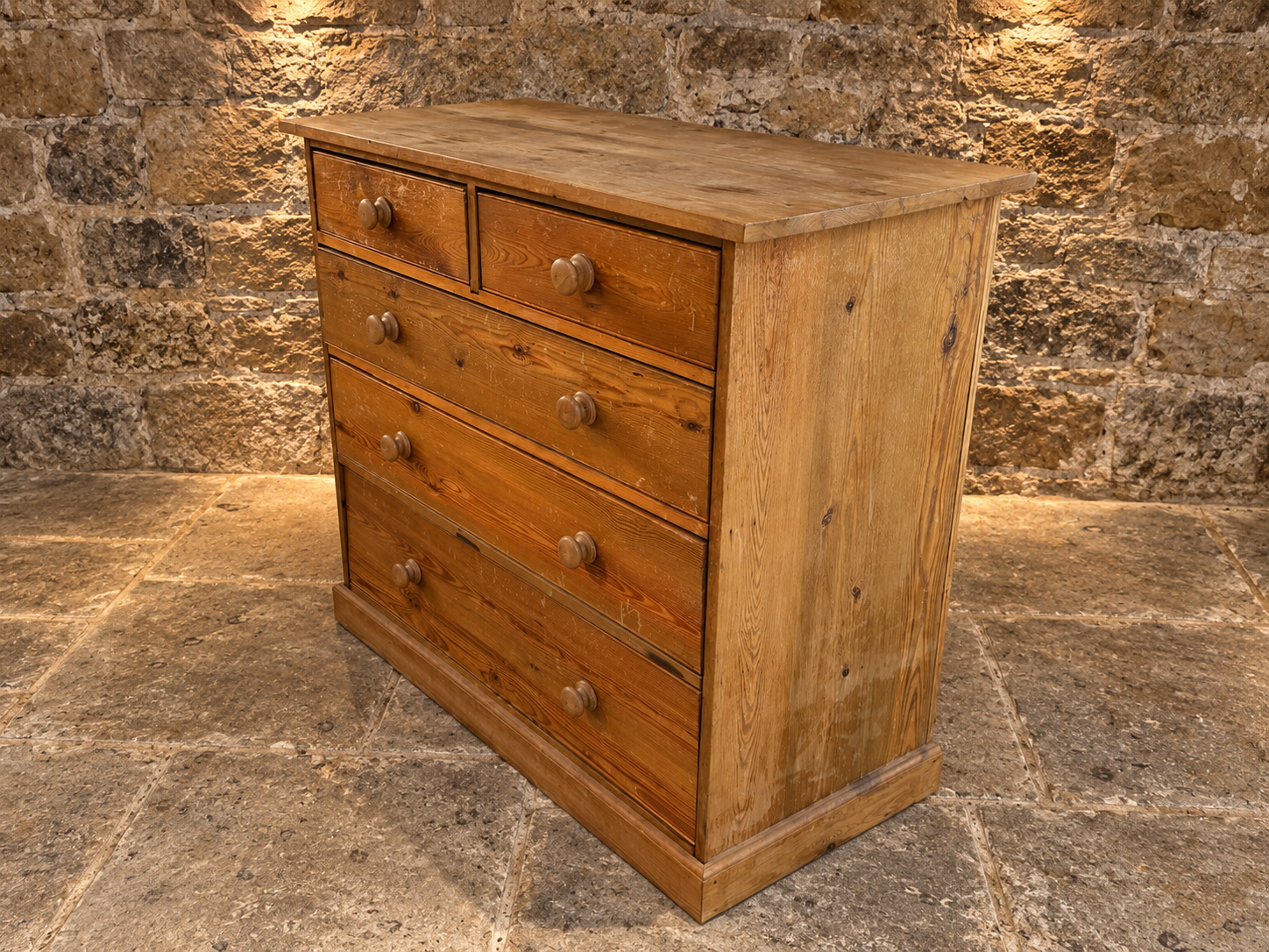 Antique Victorian Pine Chest of Drawers – Rustic Country House 5 Drawer Chest