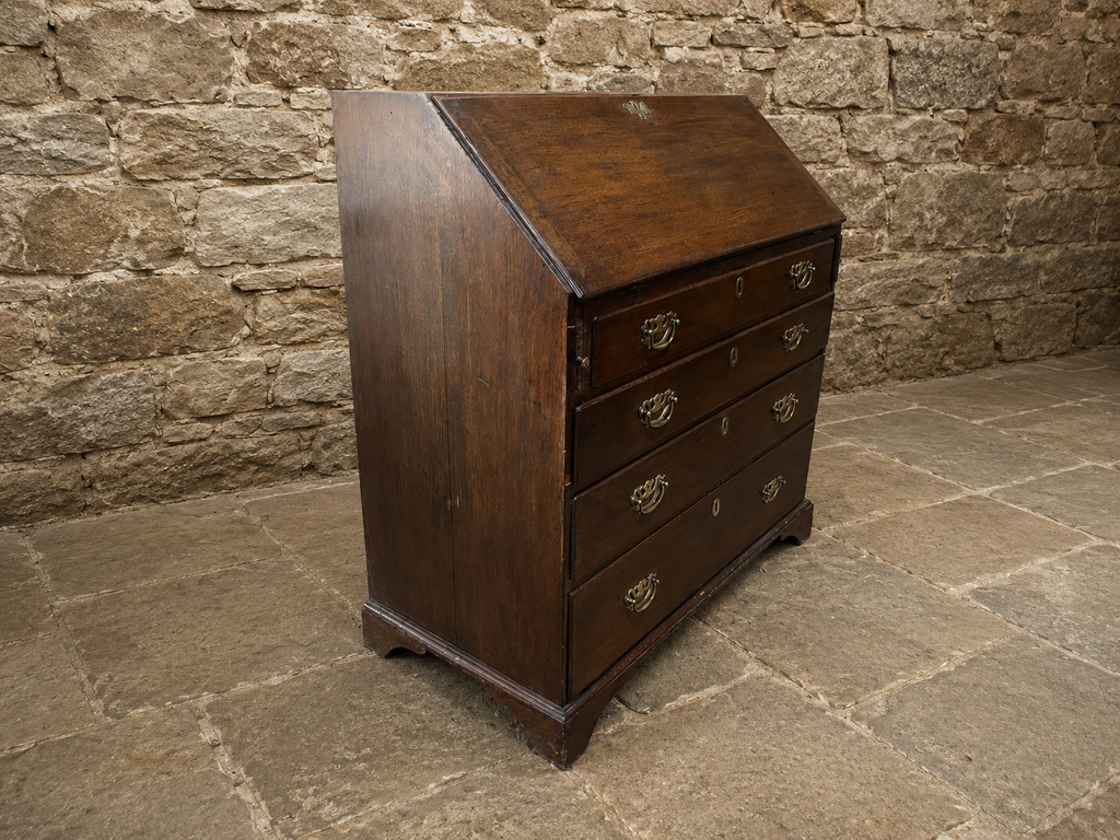 Vintage Oak Georgian Style Bureau Desk with Fitted Interior