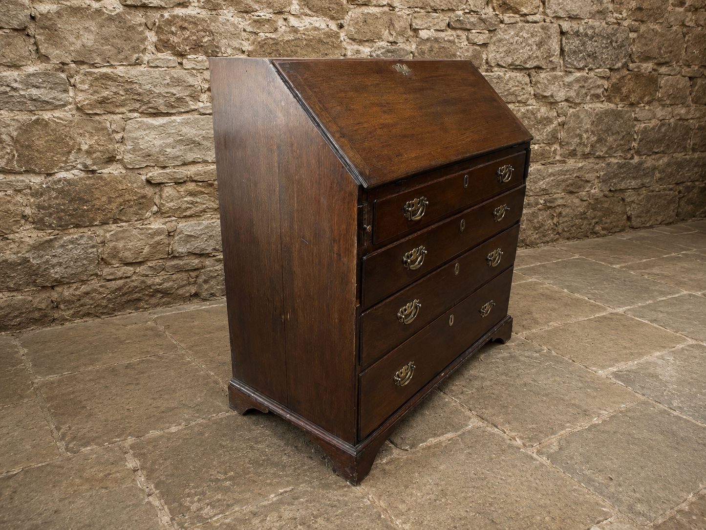 Vintage Oak Georgian Style Bureau Desk with Fitted Interior