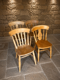 Set of Four Solid Elm & Beech Farmhouse Kitchen Chairs | Windsor Style Country Dining Chairs | Rustic Cottage Seating