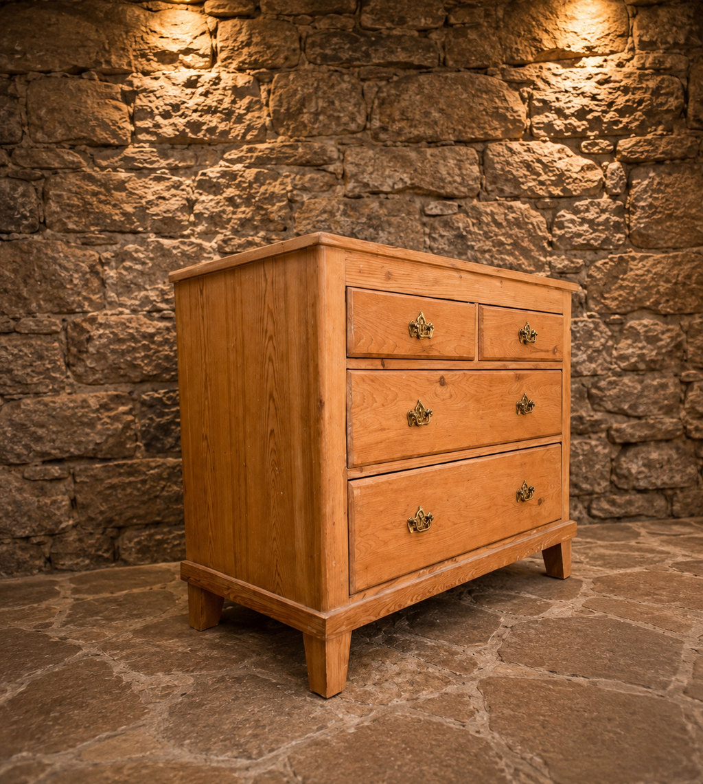 Antique Victorian Solid Pine Chest of Drawers | Edwardian 2 Over 2 Chest | Rustic Farmhouse Bedroom Furniture