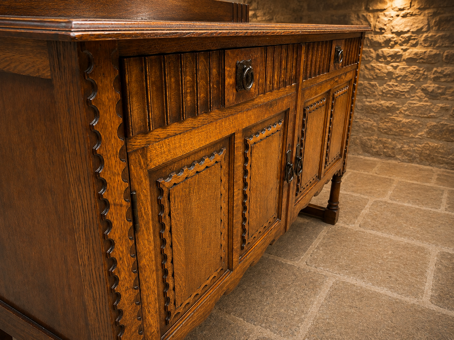 Antique Oak Arts & Crafts Sideboard – Jacobean Revival Country House Cupboard