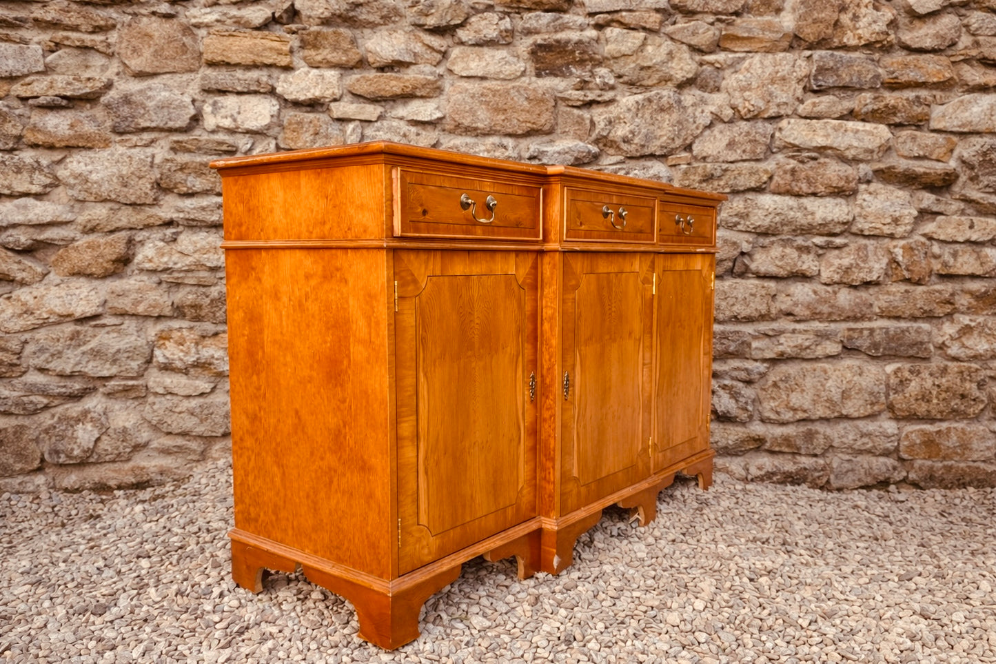 Vintage Oak Sideboard with Burr Veneer Panels – Elegant Solid Wood Storage Cabinet