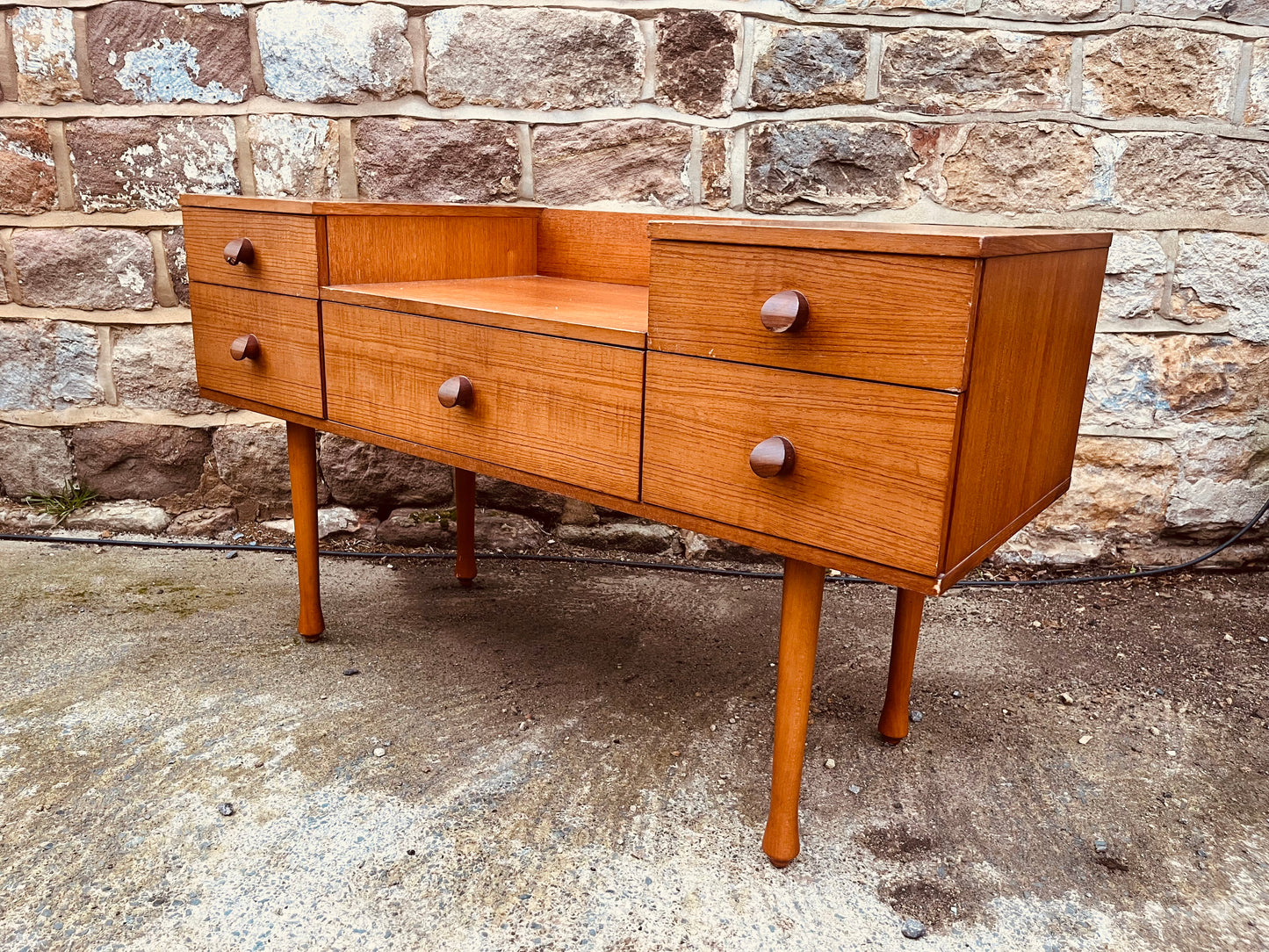 Mid-Century Teak Dressing Table / Console – 6-Drawer Vintage Unit