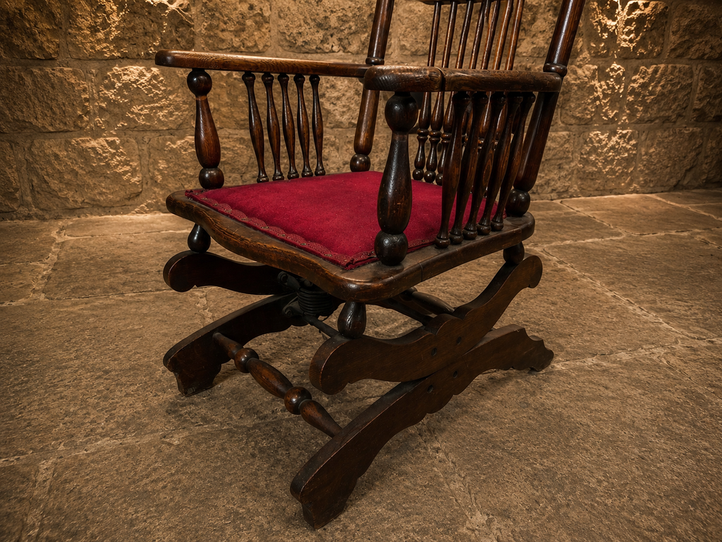 Antique Victorian Oak Adjustable Rocking Chair with Carved Floral Crest c.1900