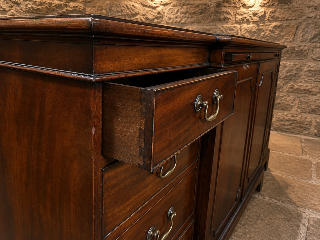 Vintage Georgian Style Breakfront Sideboard – Large Traditional Dark Wood Serving Cabinet