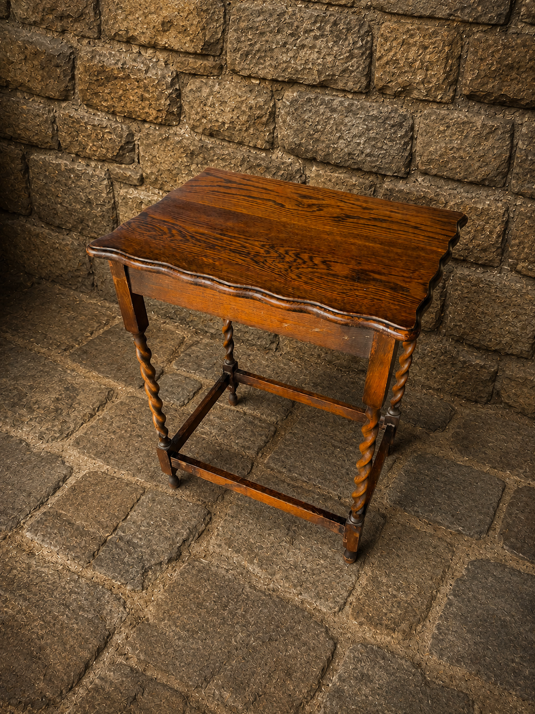 Antique Oak Barley Twist Side Table – Jacobean Revival Lamp Table