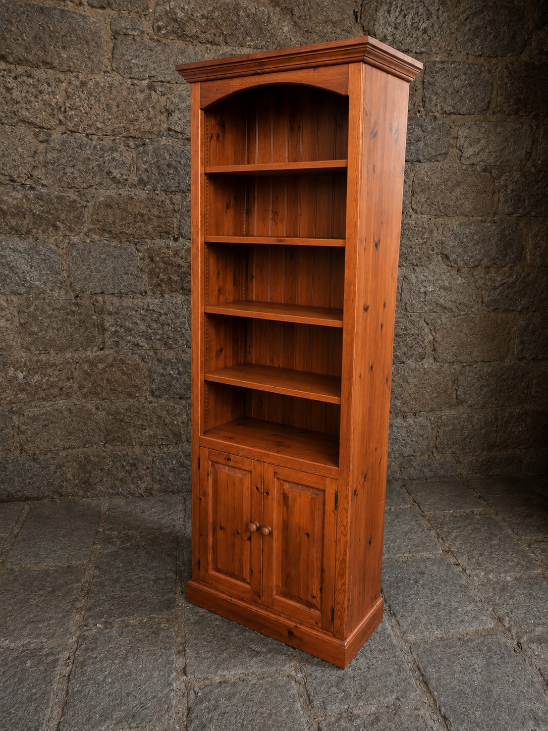 Rustic Solid Pine Bookcase Cabinet with Cupboard Storage