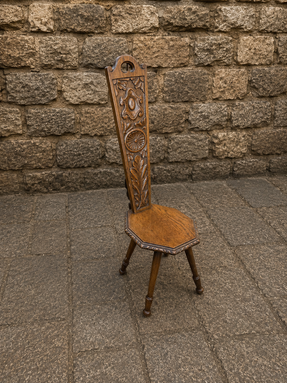 Antique Victorian Gothic Revival Oak Hall Chair c1880