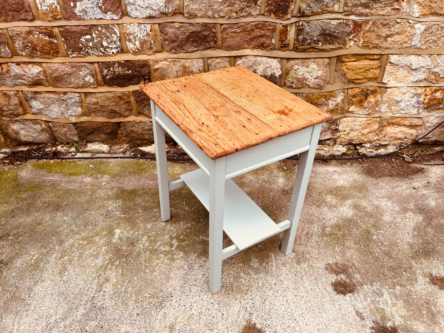 Vintage Side Table with Solid Wood Top | Refinished Bedside Table with Shelf