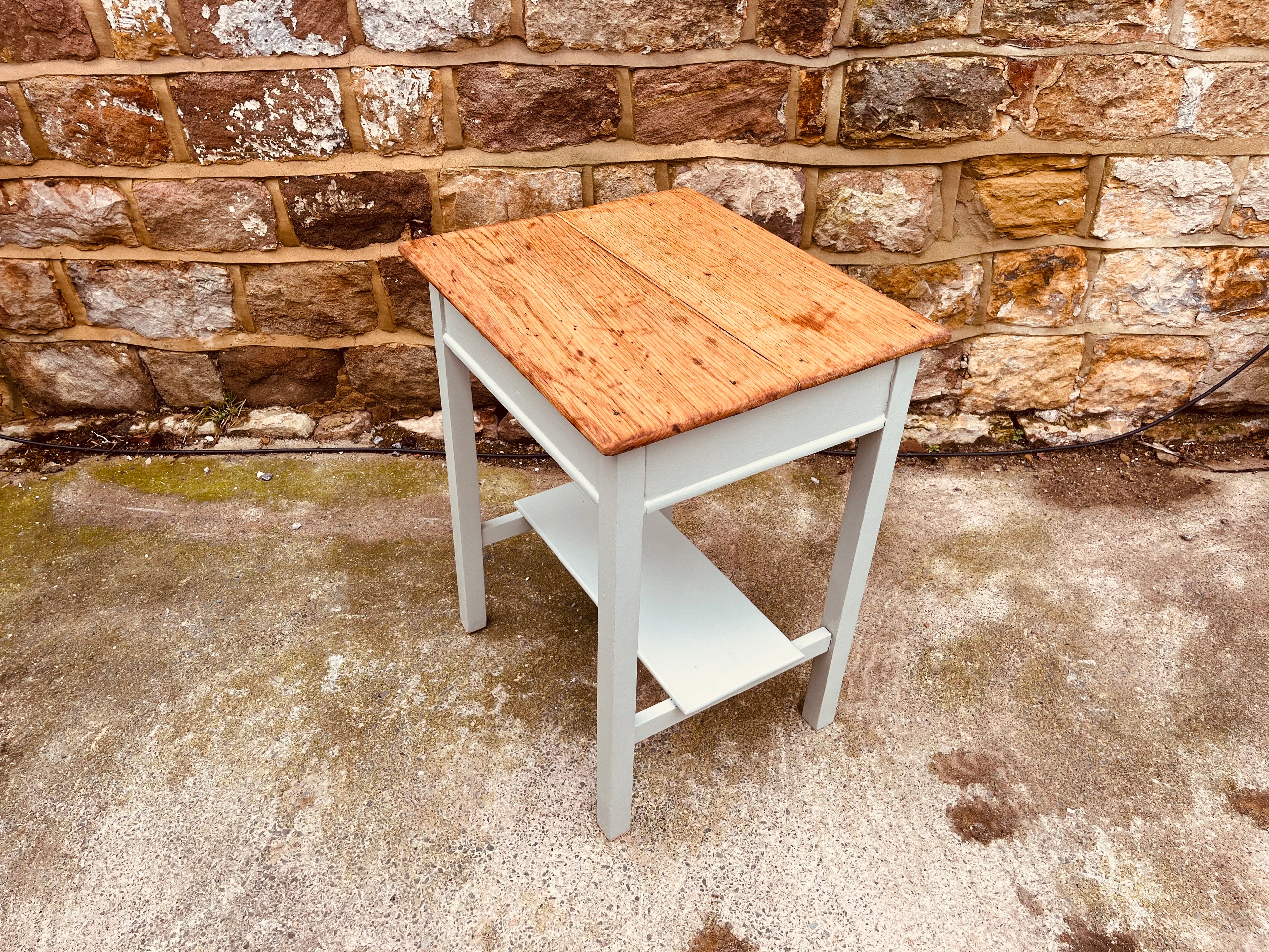 Vintage Side Table with Solid Wood Top | Refinished Bedside Table with Shelf
