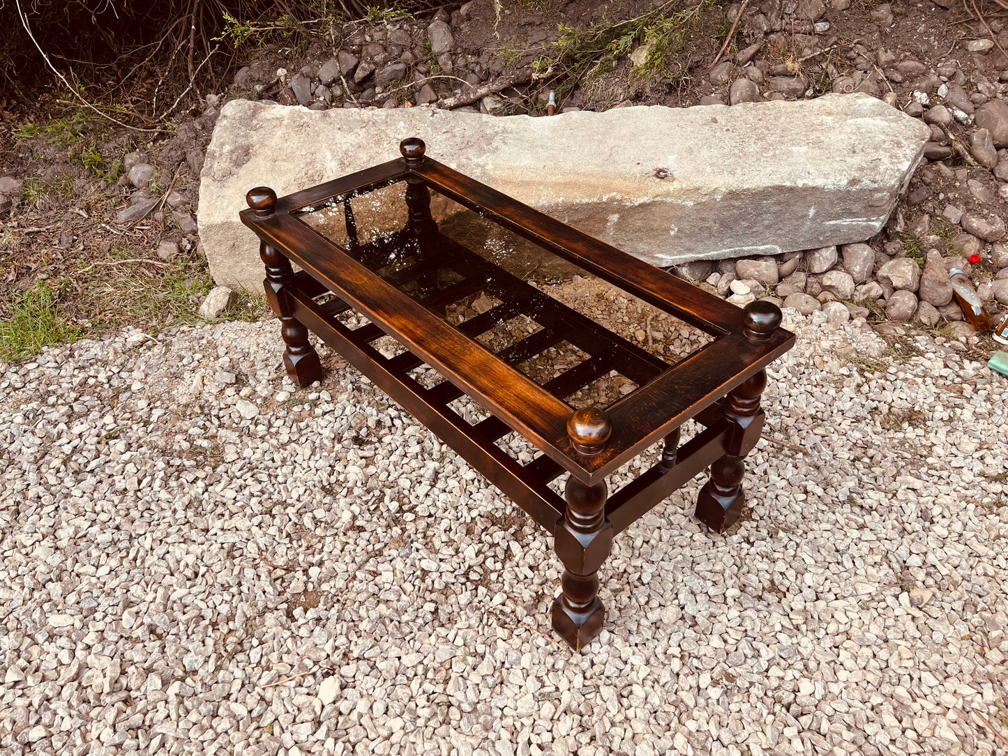 Vintage Mahogany Coffee Table with Glass Top and Shelf