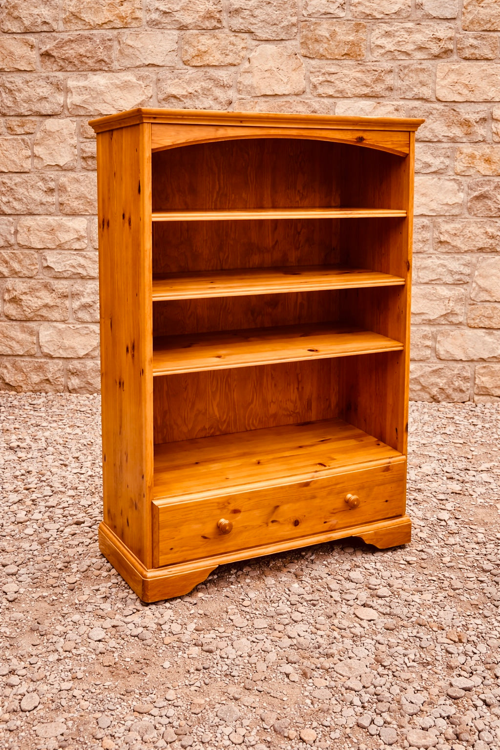 Rustic Pine Farmhouse Bookcase with Drawer – Solid Wood Shelving Unit