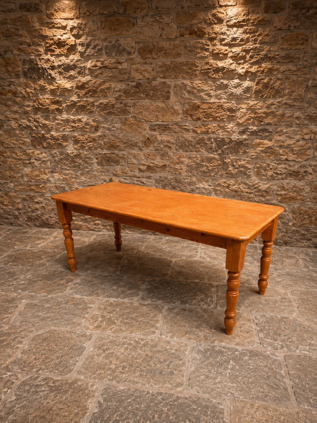 Large Solid Pine Farmhouse Dining Table – Traditional Turned Leg Country Kitchen Table