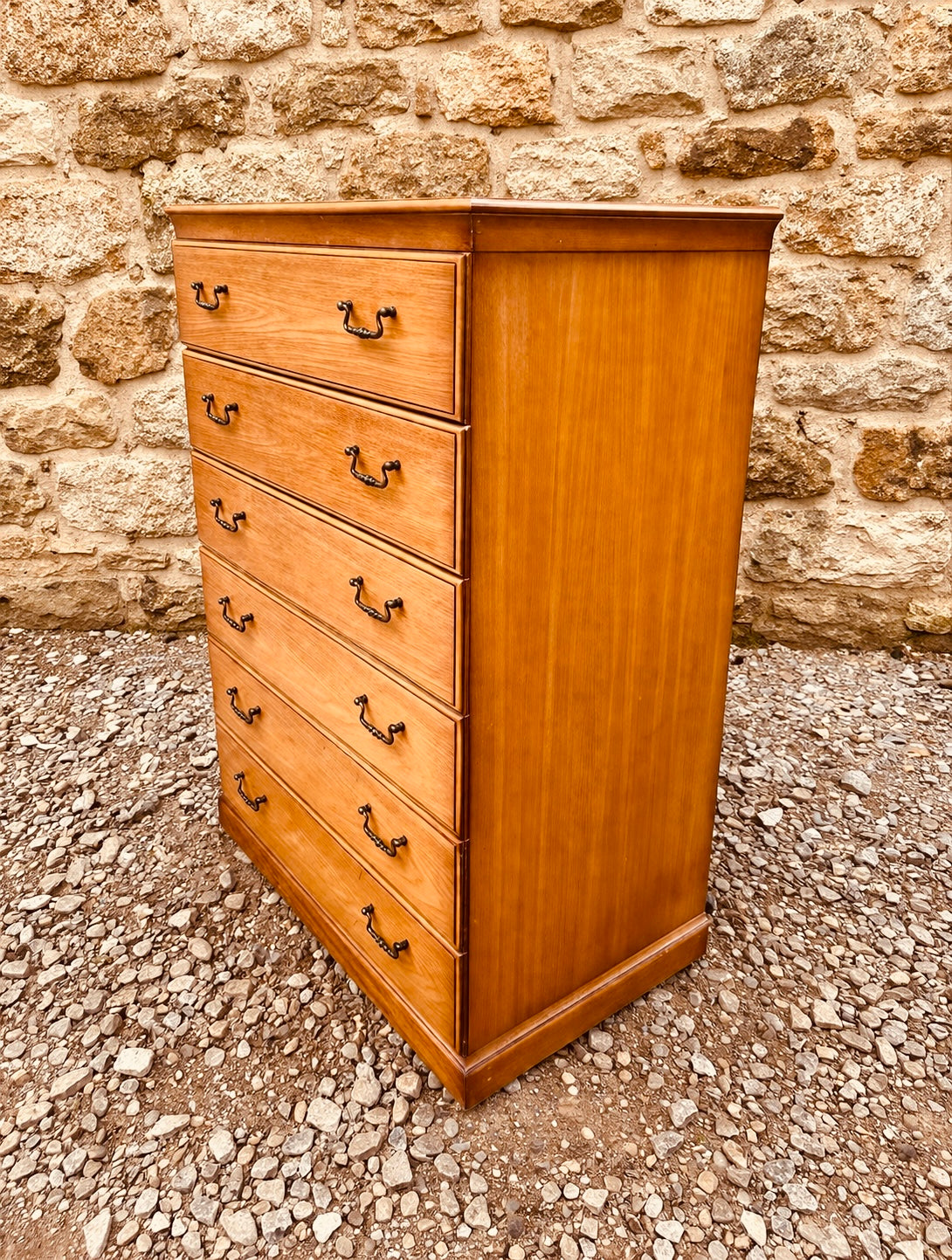 Vintage Style Oak Chest of Drawers – 6 Drawer Tallboy Storage Unit