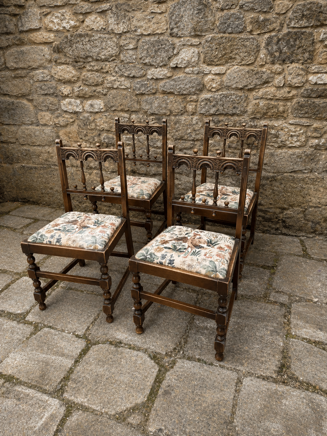 Antique Victorian Gothic Revival Oak Dining Chairs – Set of Four – c.1880–1900