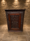 Antique Victorian Carved Solid Oak Corner Cupboard | Gothic Revival Cabinet | Circa 1890