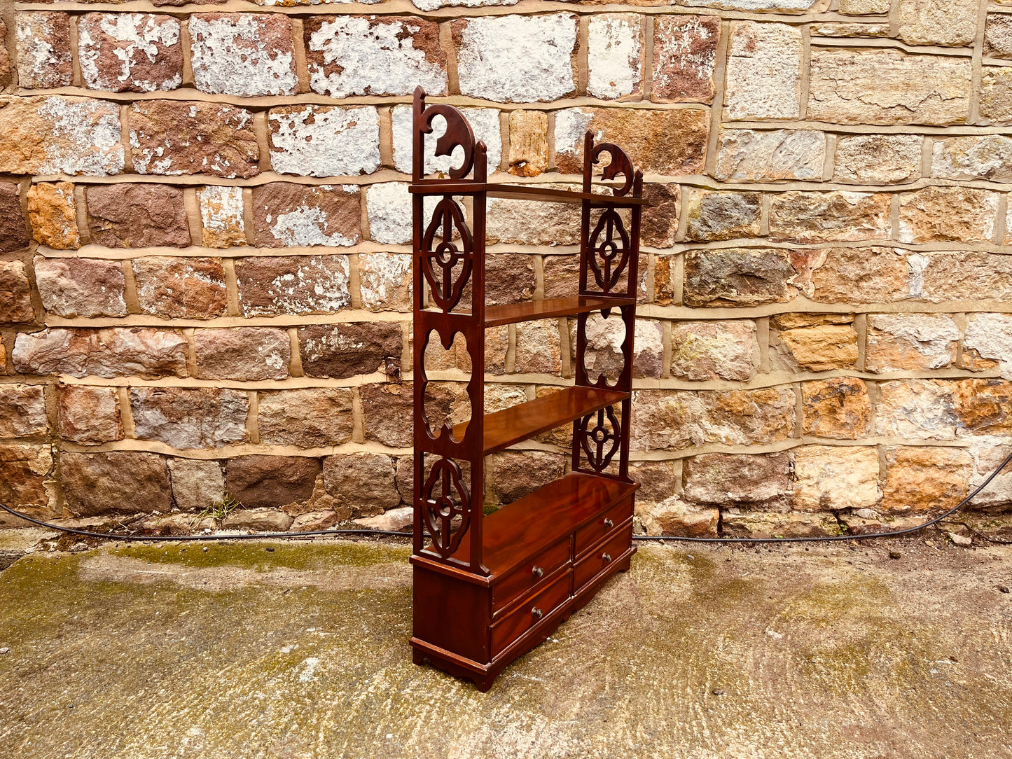 Vintage Mahogany Whatnot Shelving Unit with Drawers – Narrow Edwardian Style Display Bookcase