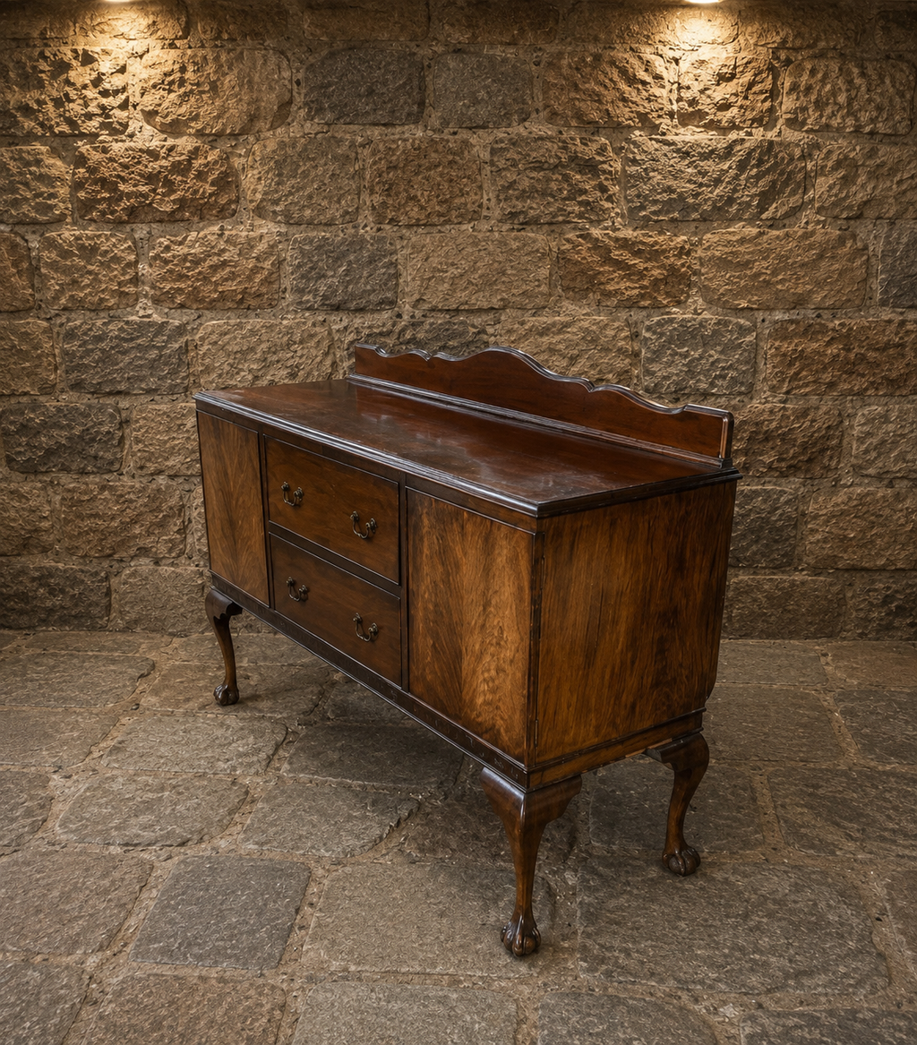 Antique Chippendale Revival Figured Walnut Sideboard – Circa 1920 – Ball & Claw Feet