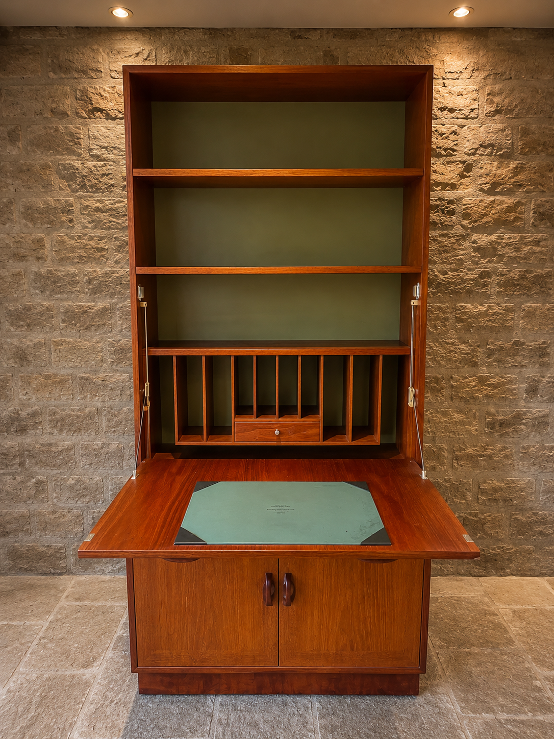 Mid-Century Modern Teak Bureau Bookcase | Danish Style Secretary Desk | Vintage Teak Writing Cabinet | c.1965–1975