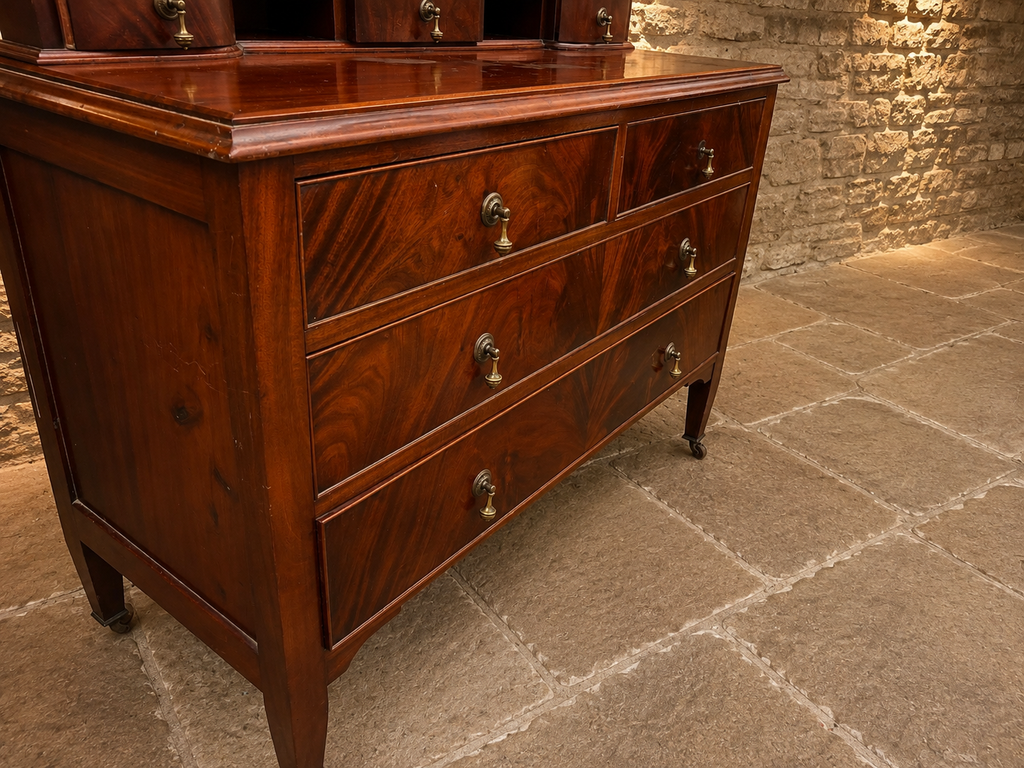 Antique Flame Mahogany Dressing Chest of Drawers with Gallery – Circa 1830–1850