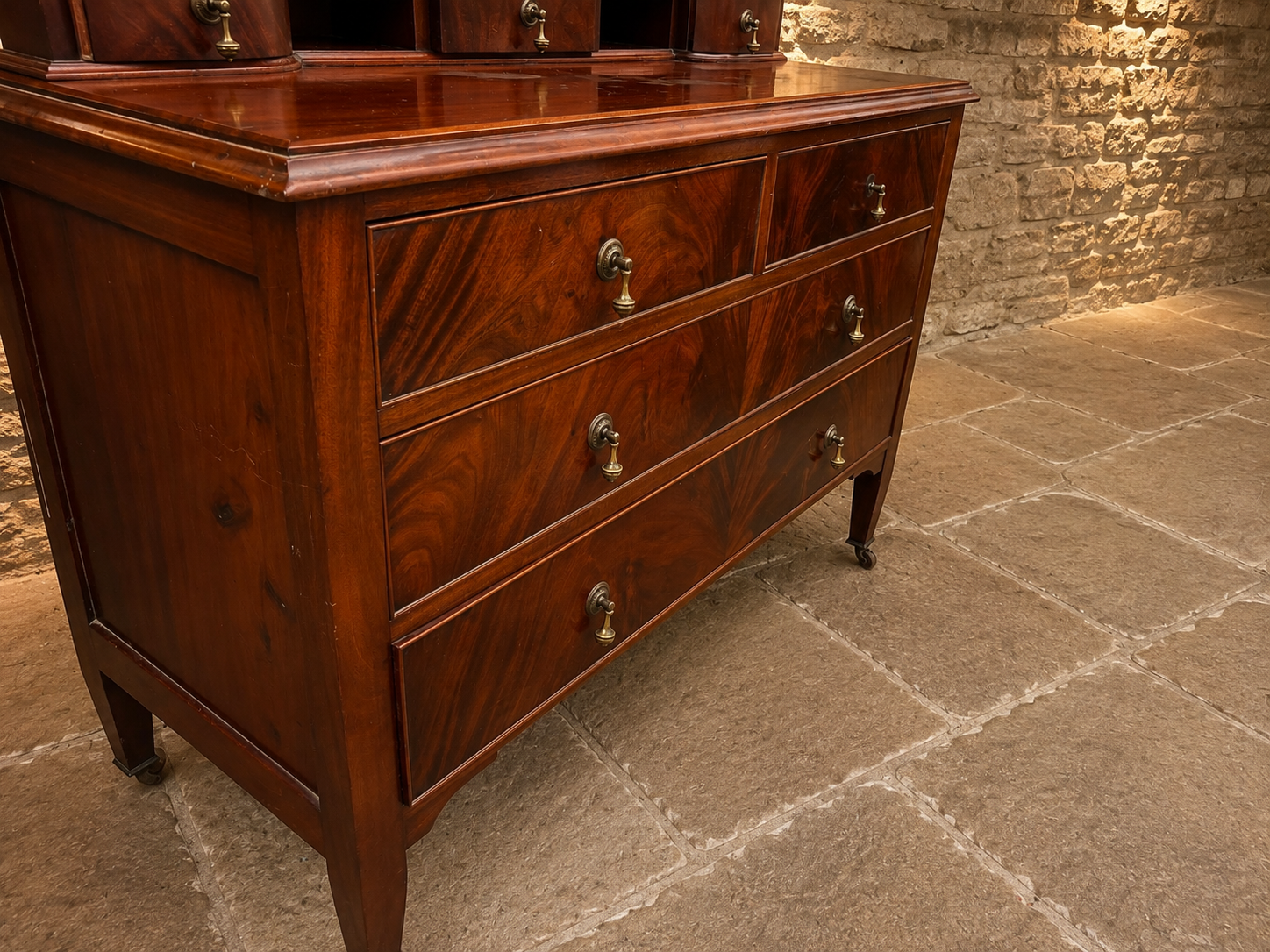 Antique Flame Mahogany Dressing Chest of Drawers with Gallery – Circa 1830–1850