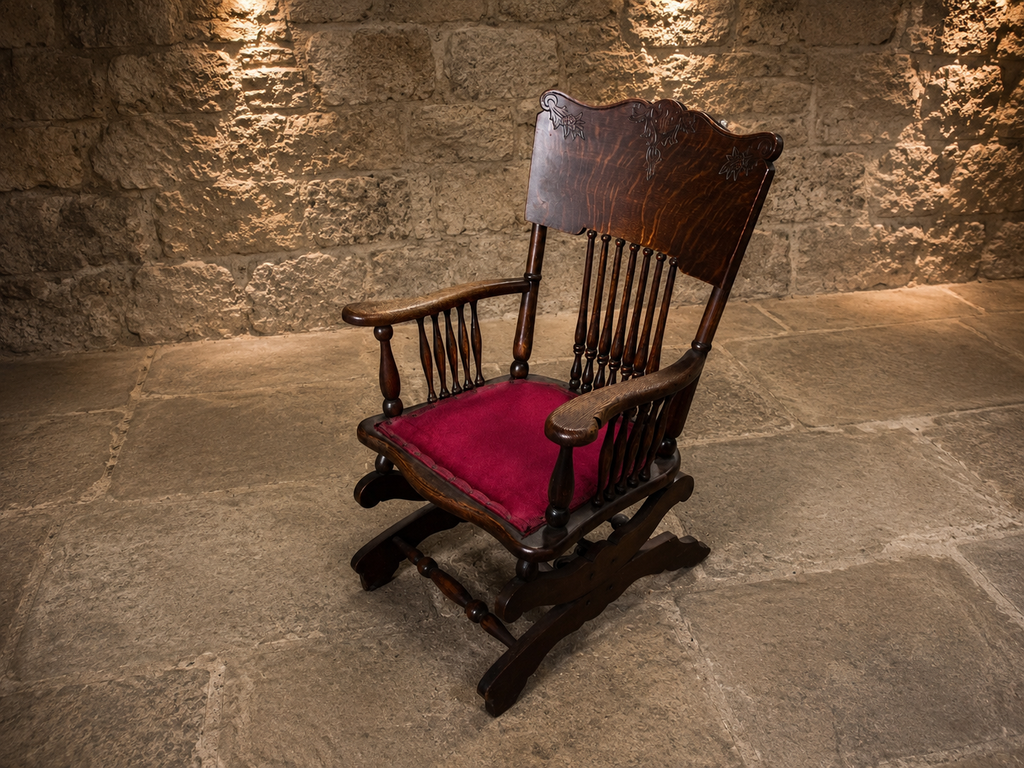 Antique Victorian Oak Adjustable Rocking Chair with Carved Floral Crest c.1900