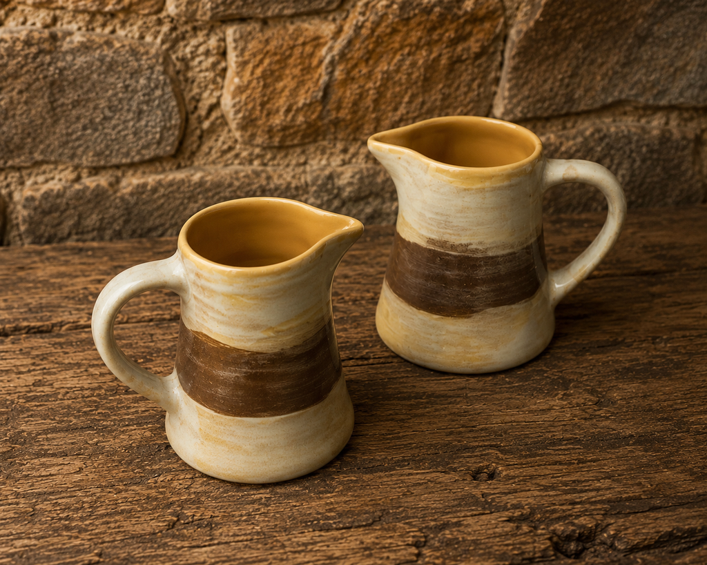 Pair of Rustic Studio Pottery Cream Jugs