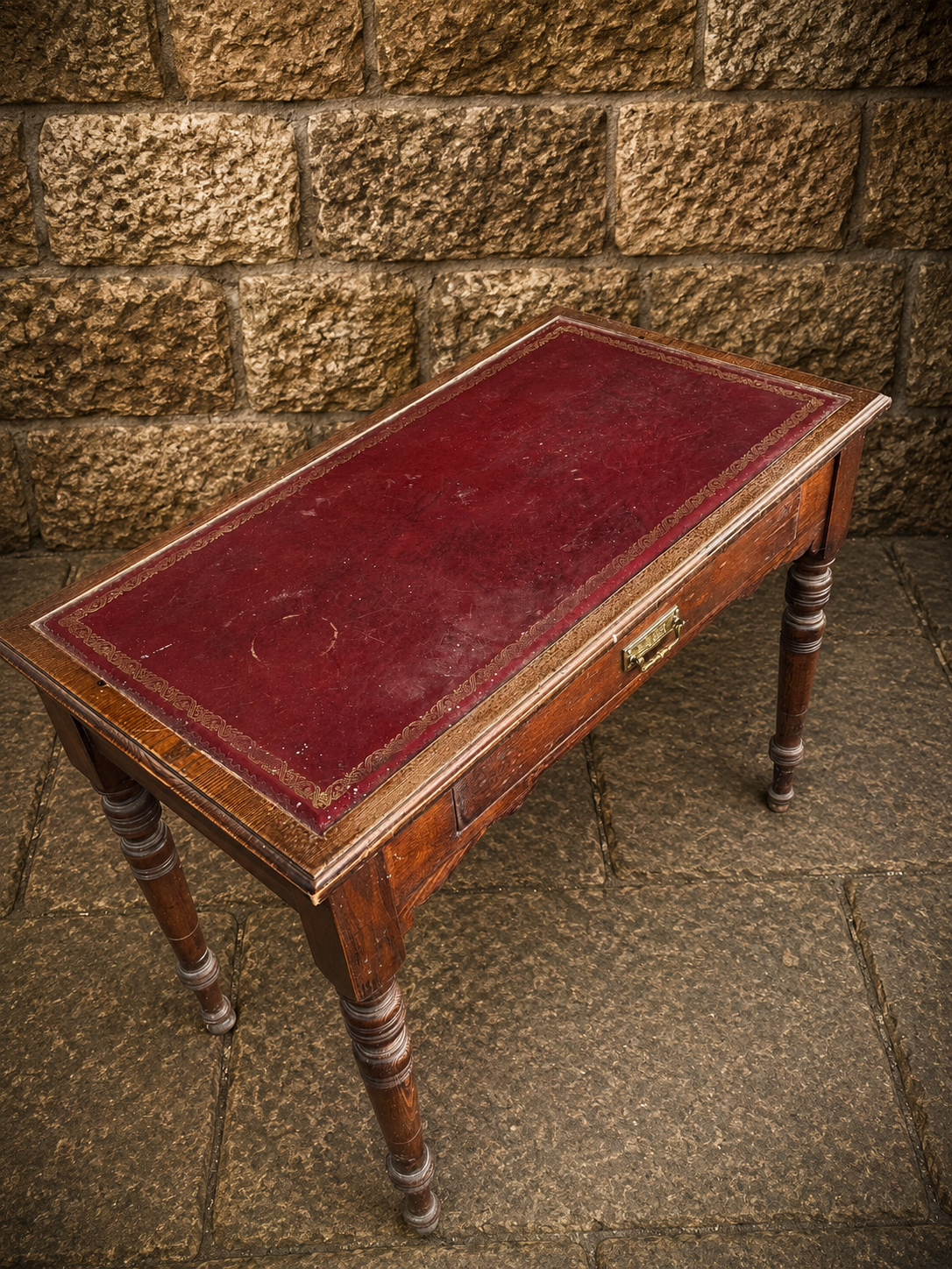 Antique Victorian Oak Leather Top Writing Table c1900