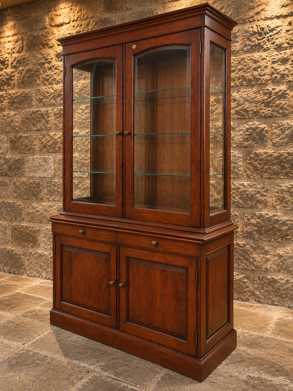 Vintage Mahogany Glazed Display Cabinet & Bookcase