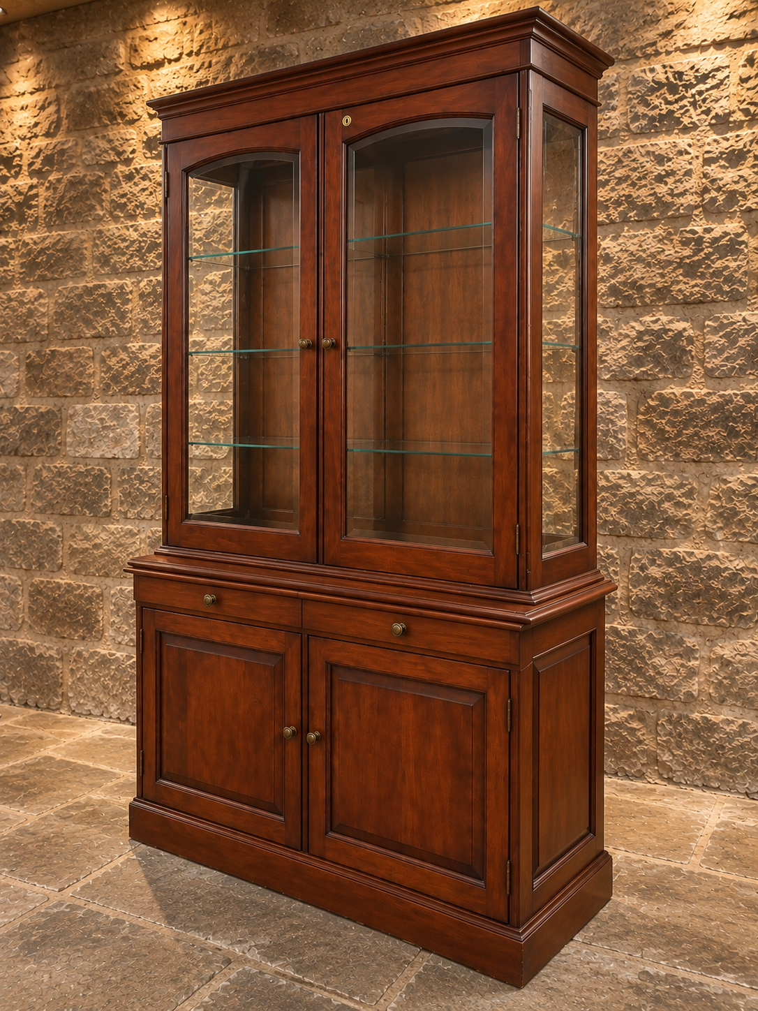 Vintage Mahogany Glazed Display Cabinet & Bookcase