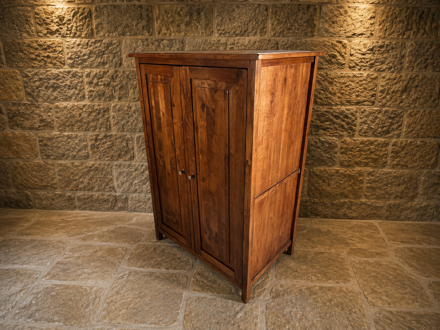 Solid Hardwood Two Door Storage Cabinet – Rustic Tall Cupboard