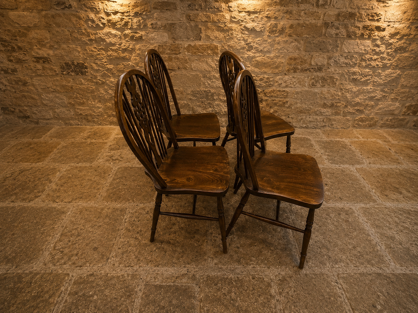 Set of 4 Vintage Windsor Dining Chairs | Solid Elm & Beech Farmhouse Dining Chairs | English Country Kitchen Chairs | Rustic Cottage Seating