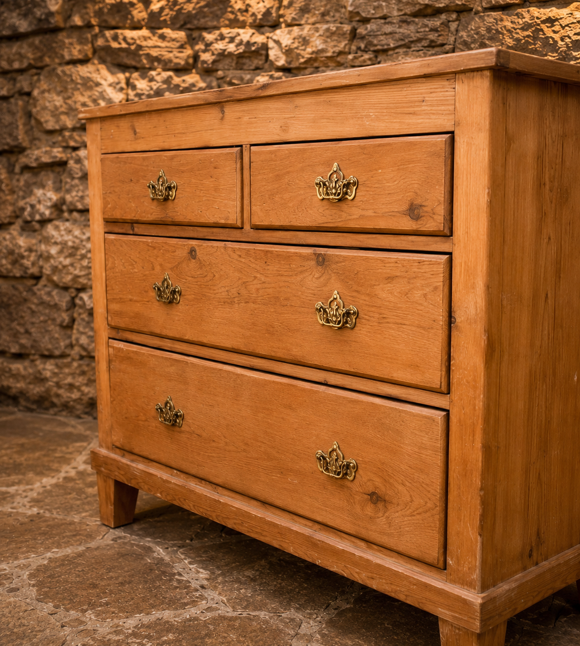 Antique Victorian Solid Pine Chest of Drawers | Edwardian 2 Over 2 Chest | Rustic Farmhouse Bedroom Furniture