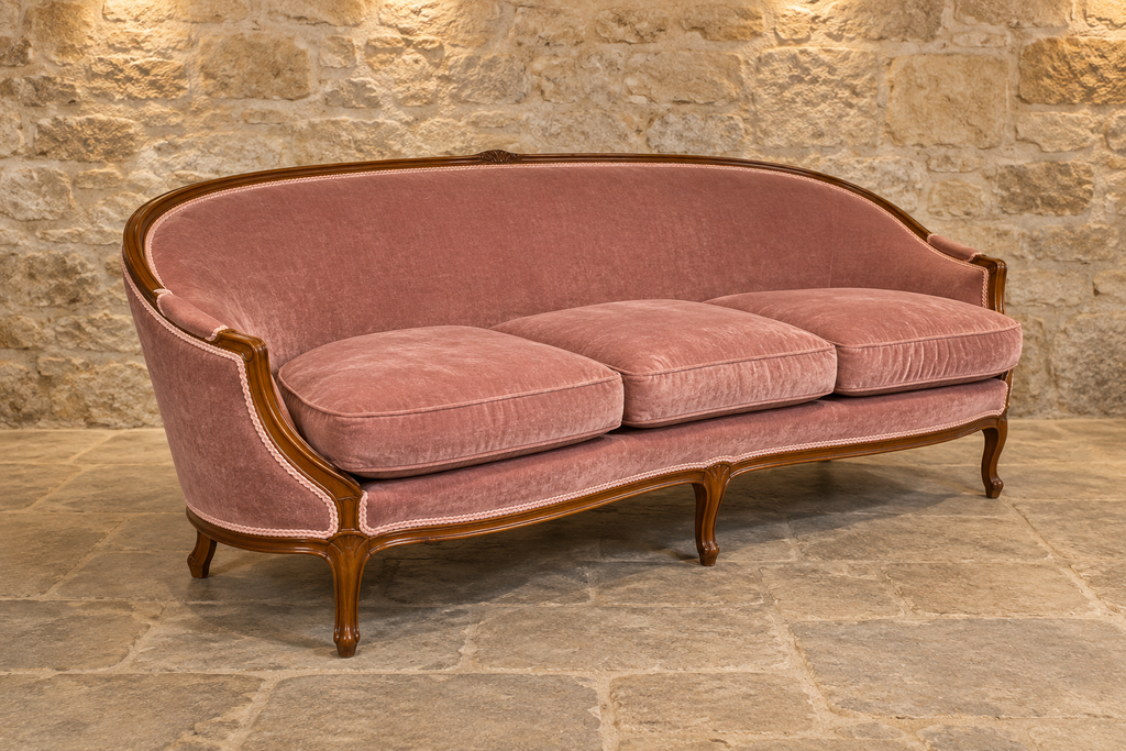 Vintage Louis XV style sofa in dusty rose pink
